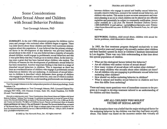 Some Considerations About Sex Abuse and Children with Sexual Behavior Problems