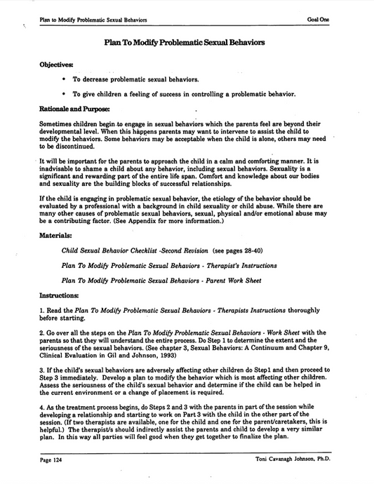 Plan To Modify Children’s Problematic Sexual Behaviors