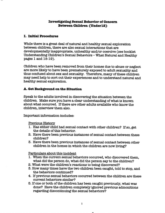 Investigating Sexual Behaviors of Concern Between Children (Under 12)