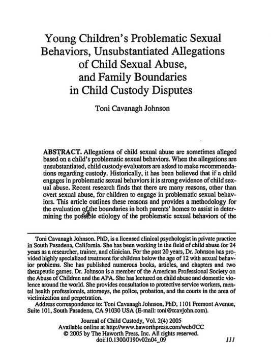 Young Children’s Problematic Sexual Behaviors, Unsubstantiated Allegations of Sexual Abuse, and Family Boundaries in Child Custody Disputes