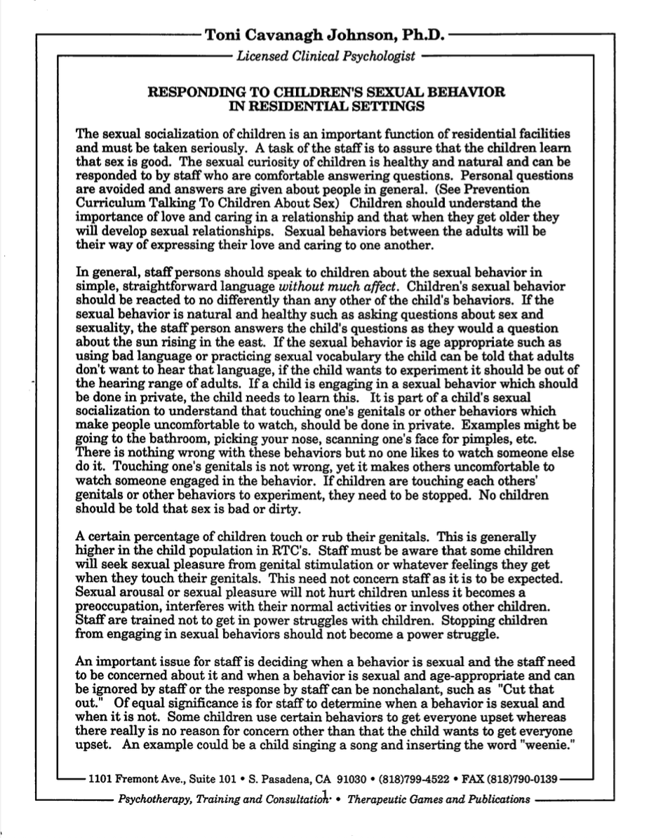 Responding To Children’s Sexual Behaviors in Residential Settings