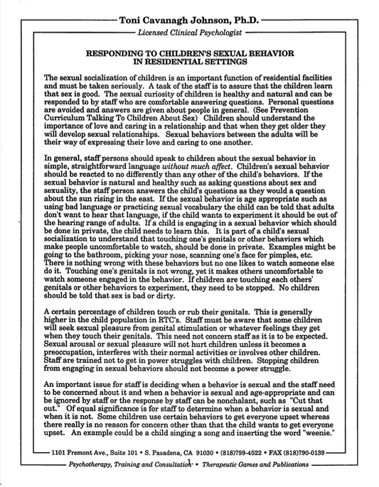 Responding To Children’s Sexual Behaviors in Residential Settings