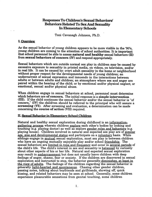 Responses to Children's Sexual Behaviors/Behaviors Related to Sex and Sexuality in Elementary Schools